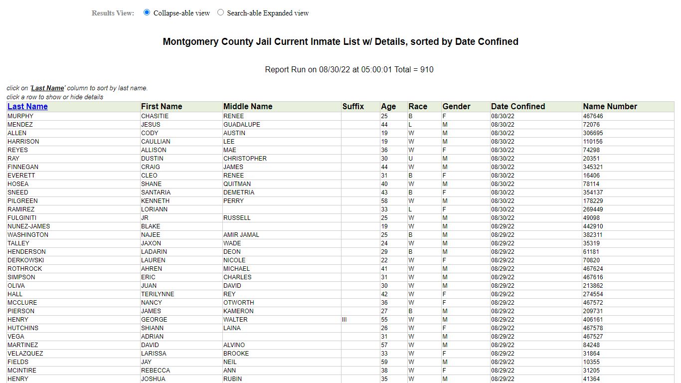 Jail Roster - Montgomery County, Texas